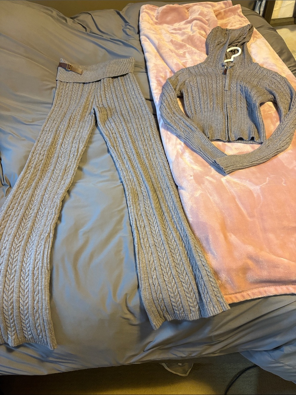 Frankie's Bikinis Gray Cable-Knit Wide-Leg Pant Set Size XL NWOT